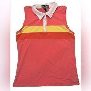 L-RL Ralph Lauren Vintage Active Top Womens L Sleeveless Pink Colorblock Golf